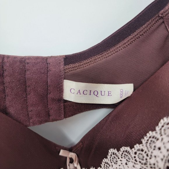 Cacique Plus Size 40DD Dark Red / White Lace Women's Underwire Bra - Picture 3 of 3